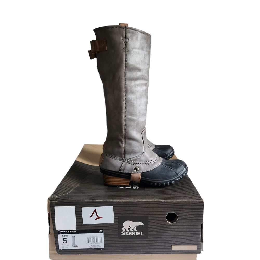 NWT Sorel Slimpack Riding Tall Boots Equestrian Sz 5 Waterproof Leather Charcoal